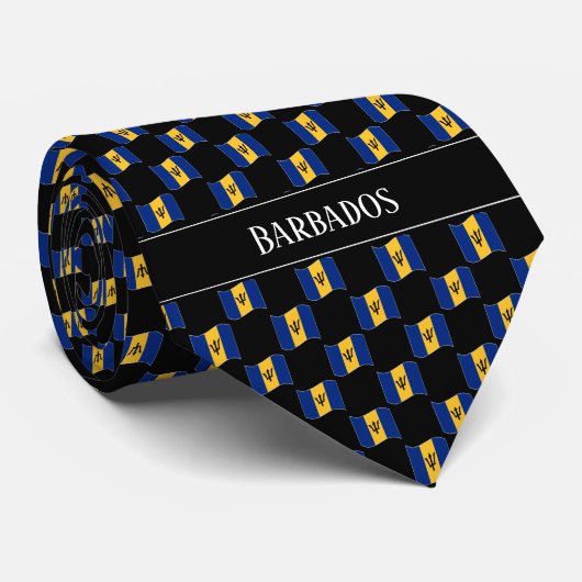 Wavy Barbados Vlag Patroon Stropdas (Opgerold)