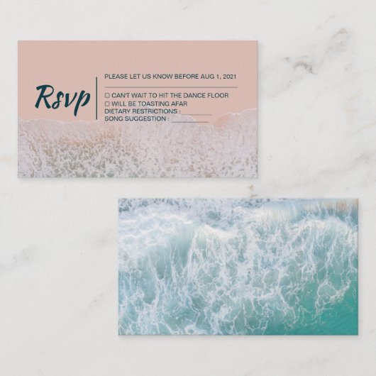 Wavy Beach Modern Wedding Rsvp Card Informatiekaartje (Voorkant / Achterkant)
