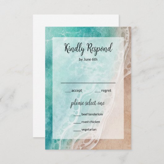 Wavy Beach Seaside Outdoor Bruiloft RSVP Kaart (Voorkant / Achterkant)