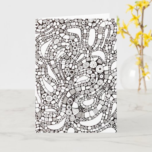 Wavy Bendy Circles Square Abstract Pen Drawing Kaart (Gele Bloem)