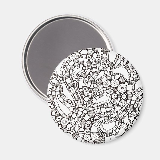 Wavy Bendy Circles Square Abstract Pen Drawing Magneet (Voorkant / Achterkant)