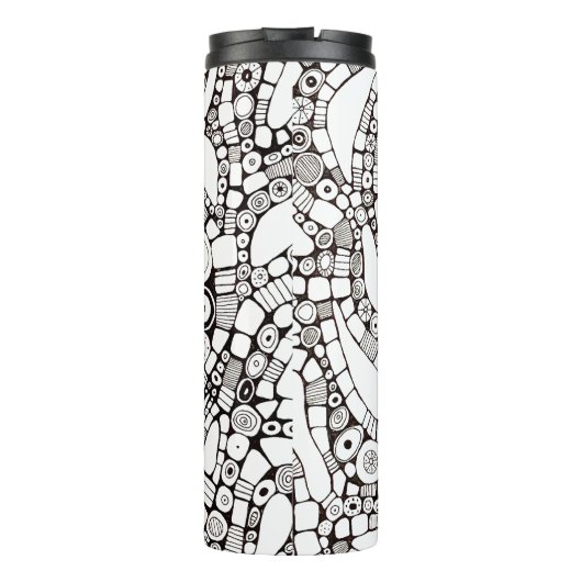 Wavy Bendy Circles Square Abstract Pen Drawing Thermosbeker (Achterkant)