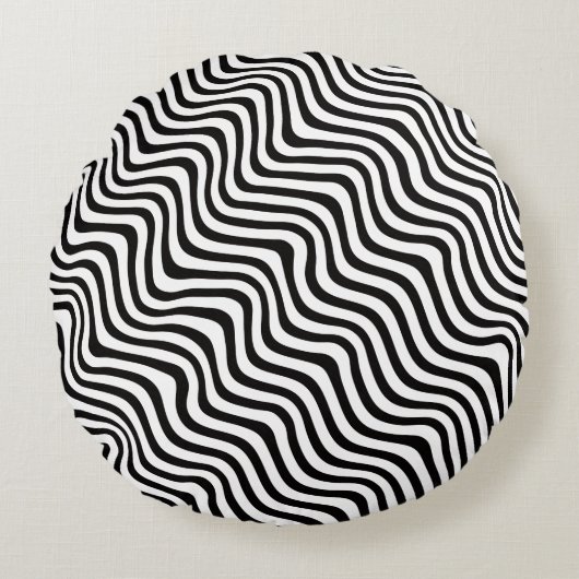 wavy black stripes op art printed rond kussen (Voorkant)