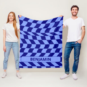 Wavy blauw geruit patroon met aangepaste naam fleece deken