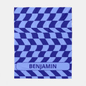 Wavy blauw geruit patroon met aangepaste naam fleece deken (Voorkant)