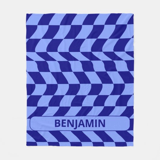 Wavy blauw geruit patroon met aangepaste naam fleece deken (Voorkant)