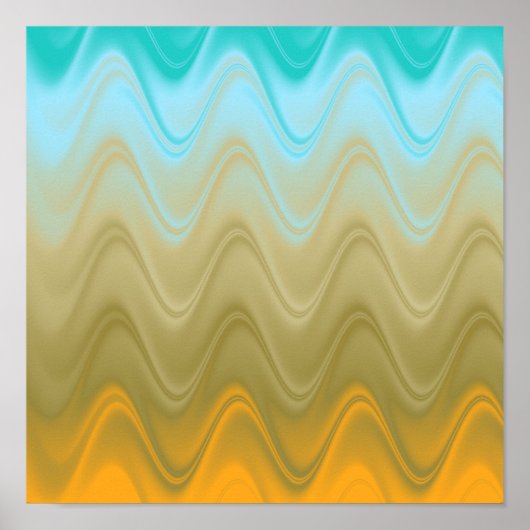 Wavy Blauw Groen Sinaasappel Abstract Poster (Voorkant)