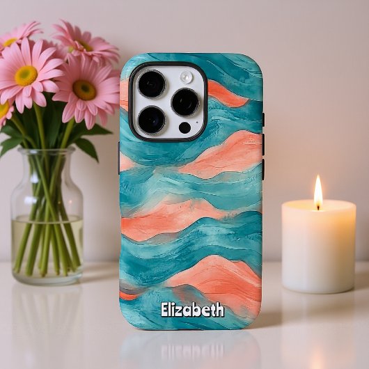 Wavy Blauwgroen en Fuschia Abstract Case-Mate iPhone Case