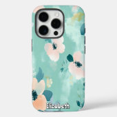 Wavy Blauwgroen en roze bloemen Case-Mate iPhone Case (Achterkant)
