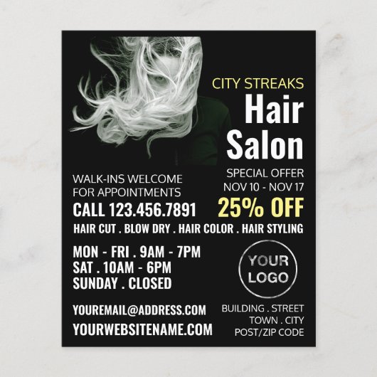 Wavy Blonde Hair, Hair Stylist, Hair Salon Advert Flyer (Voorkant)