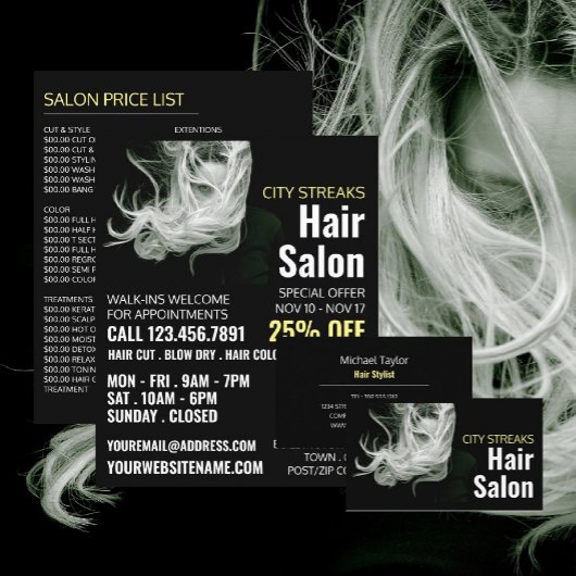 Wavy Blonde Hair, Hair Stylist, Hair Salon Advert Flyer