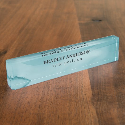 Wavy Blue Alcohol Ink Naambordje (Zijkant)