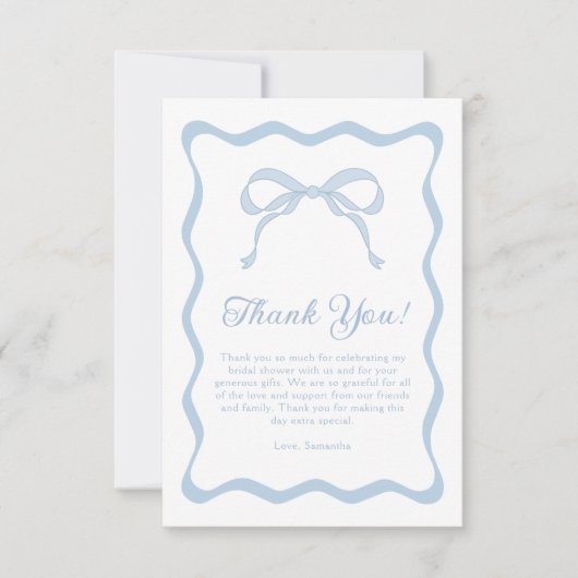 Wavy Blue Bow Tying the Knot Vrijgezellenfeest Bedankkaart (Voorkant)
