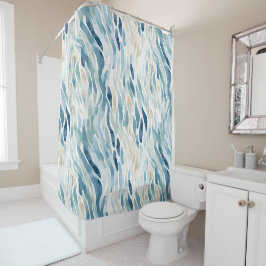Wavy Blue Cream Abstract strand Douchegordijn