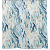 Wavy Blue Cream Abstract strand Douchegordijn (Voorkant)