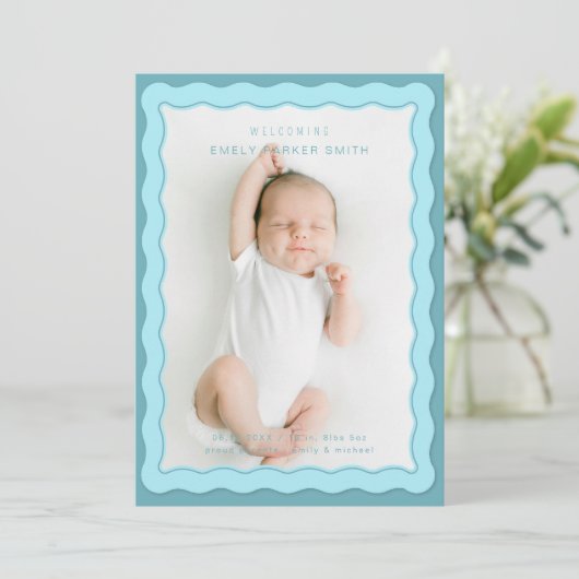 Wavy Blue Double Border Schattige ontwerp Aankondiging (Staand voorkant)