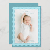 Wavy Blue Double Border Schattige ontwerp Aankondiging (Voorkant / Achterkant)