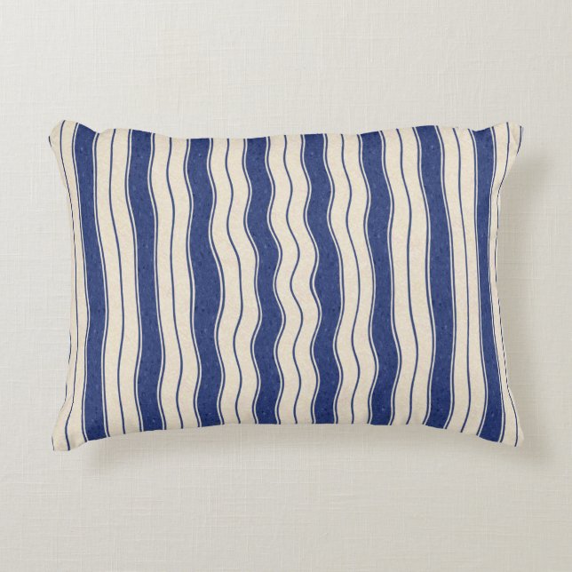 Wavy Blue en White Stripes Accent Kussen (Voorkant)