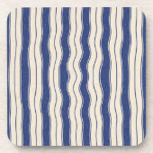 Wavy Blue en White Stripes Bier Onderzetter (Voorkant)