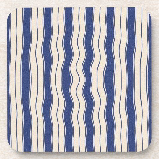 Wavy Blue en White Stripes Bier Onderzetter (Voorkant)