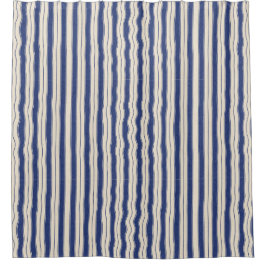 Wavy Blue en White Stripes Douchegordijn