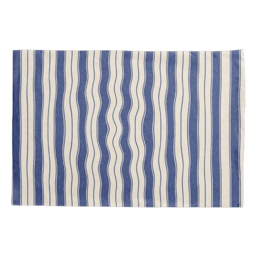 Wavy Blue en White Stripes Kussensloop (Achterkant-Links)