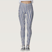 Wavy Blue en White Stripes Leggings (Voorkant)