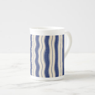 Wavy Blue en White Stripes Porselein Kop