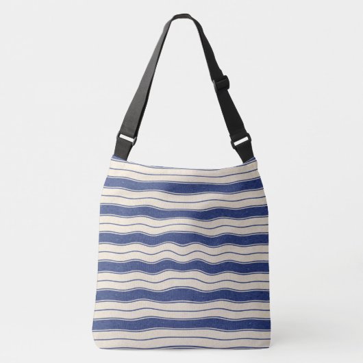 Wavy Blue en White Stripes Sideways Crossbody Tas (Voorkant)