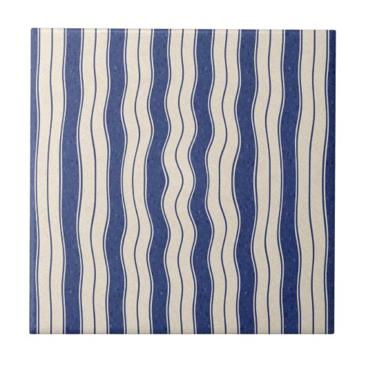 Wavy Blue en White Stripes Tegeltje (Voorkant)