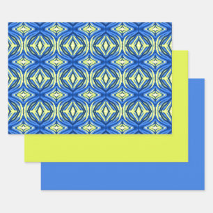 Wavy Blue en Yellow Kaleidoscope Inpakpapier Vel