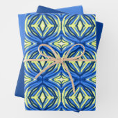 Wavy Blue en Yellow Kaleidoscope Inpakpapier Vel (In situ)