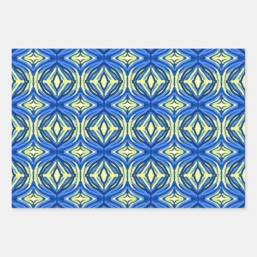 Wavy Blue en Yellow Kaleidoscope Inpakpapier Vel (Voorkant)