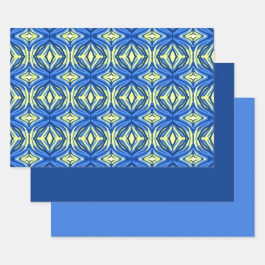 Wavy Blue en Yellow Kaleidoscope Inpakpapier Vel (Set)