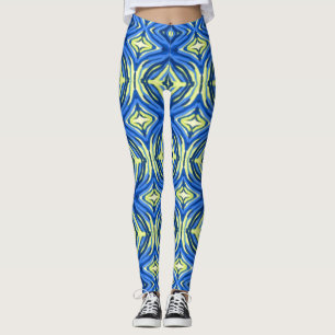 Wavy Blue en Yellow Kaleidoscope Leggings