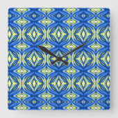 Wavy Blue en Yellow Kaleidoscope Vierkante Klok (Voorkant)