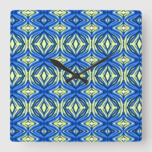 Wavy Blue en Yellow Kaleidoscope Vierkante Klok