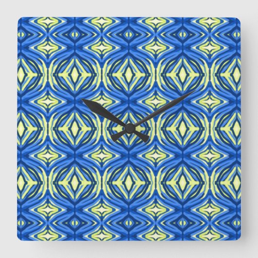 Wavy Blue en Yellow Kaleidoscope Vierkante Klok (Voorkant)