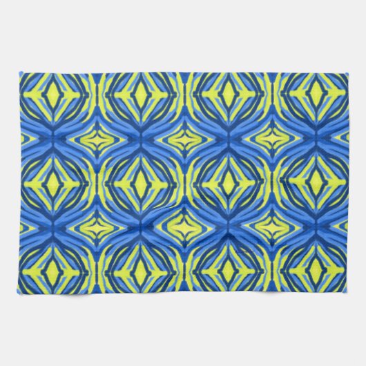 Wavy Blue en Yellow Kitchen Towels Theedoek (Horizontaal)