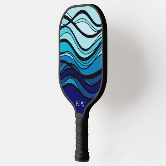 Wavy blue geometrisch grafisch monogram pickleball paddle (Links)