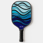 Wavy blue geometrisch grafisch monogram pickleball paddle (Achterkant)