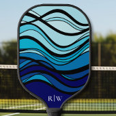 Wavy blue geometrisch grafisch monogram pickleball paddle