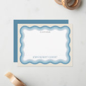 Wavy Blue Lines Jongens Gepersonaliseerde Flat Notitiekaartje (Voorkant / Achterkant in situ)