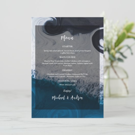 Wavy Blue Ocean Artistic Summer Beach Bruiloft Sch Menu (Staand voorkant)