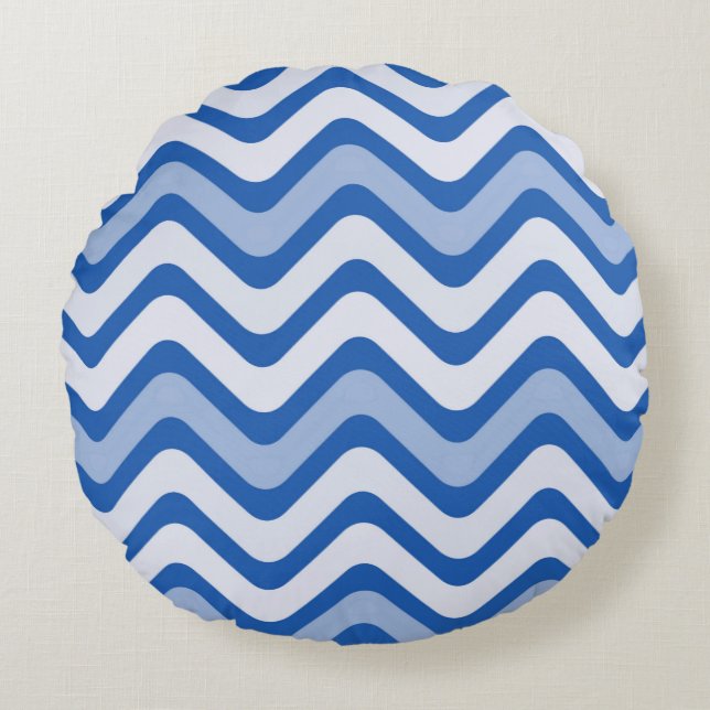 Wavy Blue Pattern Rond Kussen (Voorkant)