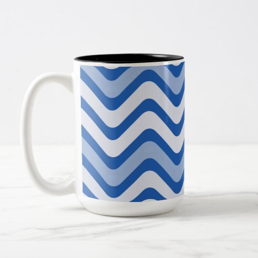 Wavy Blue Pattern Tweekleurige Koffiemok (Links)