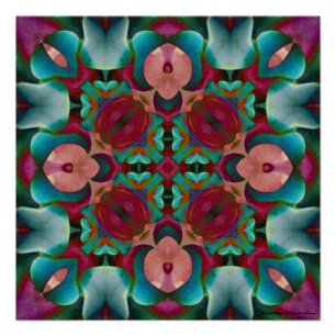 Wavy Blue Pink en Blue Green Kaleidoscope Poster