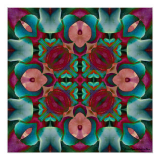 Wavy Blue Pink en Blue Green Kaleidoscope Poster