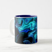 Wavy Blue Swirls Modern Art 555.55 Tweekleurige Koffiemok (Voorkant links)