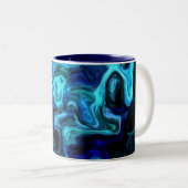 Wavy Blue Swirls Modern Art 555.55 Tweekleurige Koffiemok (Voorkant rechts)